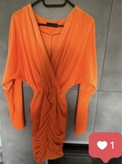 Nowa obcisła marszczona sukienka welurowa z dekoltem na zakładkę uni