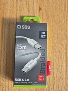 Kabel SBS TECABLETISSUETCCG USB-C - USB-C 1,5m 60W w oplocie 