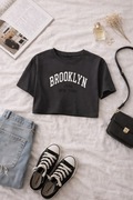Crop top Brooklyn New York czarny | streetwear Y2K