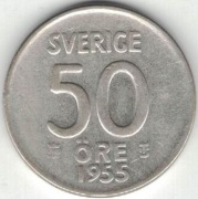 Szwecja 50 ore 1955 - 22 mm - srebro Ag