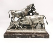 Rzeźba Pastwisko Krowy Brąz Srebrzony Christofle XIX Antyk