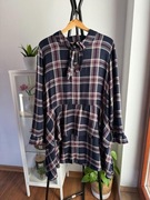 Granatowa sukienka w kratkę z wiskozy plus size