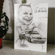 Karykatura ze zdjęcia A3 ręcznie rysowana ołówkiem, prezent, 1 osoba