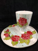 Różany zestaw talerzyk plus kubek, handmade 