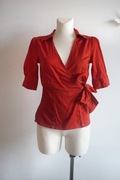 Czerwona kopertowa bluzka koszula S bawełna
