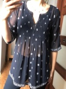 Granatowa mgiełka tunika hafty kwiaty S