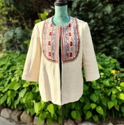 Kurtka marynarka narzutka Mango XL boho bohemian etno beż haft folk żakiet