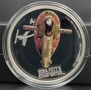 STAR WARS*CLASSIC**BOBA FETT'S STARFIGHTER*1ozSILVER,PROOF/UNIKAT!!!/MP4