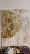 "Złoty księżyc" Beżowa abstrakcja akryl 60x80 cm 
