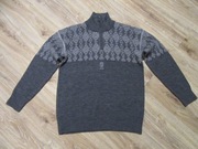 SNJOR męski sweter norweski wzór ciemny szary stójka 50% wełna_ L/XL