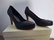 Buty damskie na obcasie czarne skórzane