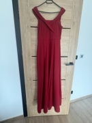 Piękna długa czerwona sukienka, rozcięcie, dekolt V, ślub, wesele, urodziny