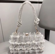 Luxusowa premium torebka wieczorowa Crystal Bag Silver white