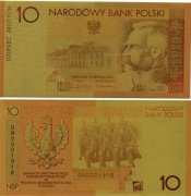 Banknot Pozłacany 10 zł. Józef PIŁSUDSKI Niepodległość 2008r.