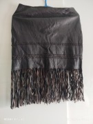 Brązowa czekoladowa spódnica mini z frędzlami skórzana Vera Pelle M 38 