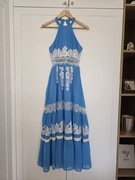 Sukienka maxi 36 S błękitna Karen Millen halter koronka wesele baby blue