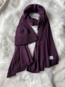 Śliwkowy Cashmere komplet czapka i szal 50% kaszmir 50% wełna kaszmiro