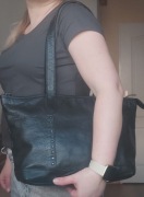 Rowallan skórzana czarna torebka shopperka skóra naturalna ćwieki okazja