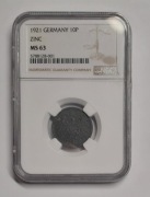 10 PFENNIG 1921 ROK CYNK NGC MS63