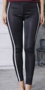 Czarne legginsy damskie z lampasami | lekko połyskujące | sportowe / casual