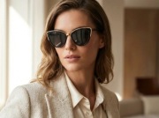 Eleganckie okulary damskie cat eye czarne złote detale duże UV400 retro