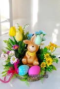 Stroik wielkanocny wiosenny na stół zajączek wystrój prezent 26 cm.