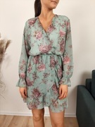 Sukienka damska turkusowa kwiaty róże  do pracy codzienna roz. uniwersalny