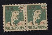 Polski znaczek 1945 Kościuszko nadruk 5 zł na 50 gr para Fi 361 MNH