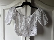 Ażurowa bluzeczka crop top, Zara, S, biała, piękna