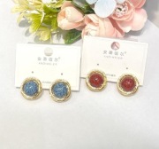 Okrągłe kolczyki damskie z kamieniem ze  stali chirurgicznej 