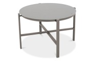 Stolik kawowy okrągły szklany na balkon ogrodowy beżowy śr 65 cm
