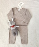 Beżowy komplet H&M 68 bawełna lyocell sweterkowy spodnie kardigan