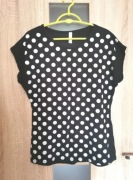 Czarna bluzka w białe kropki na krótki rękaw rozmiar L