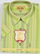 Koszula męska zielona w paski na krótki rękaw kołnierzyk 41/42 L