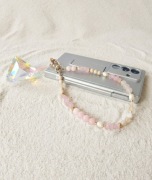 Biżuteryjna smycz do telefonu Perła słw. Różowy Kwarc, Kamień ,Mattè Prism