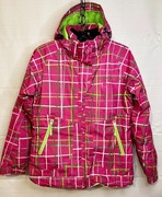 Kurtka narciarska Etirel różowa w kratę z zieloną podszewką ocieplana