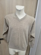 NOWY VALDA Sweter Męski Wełna Made in ITALY Beżowy Dekolt V Rozmiar 52