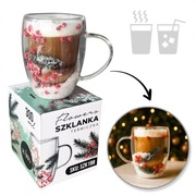 Szklanka termiczna z kwiatami w środku akcenty świąteczne śnieg 300 ml 1szt