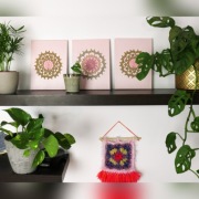 Zestaw  3 obrazków na ścianę szydełko, dziewczynka