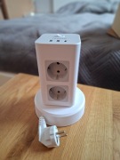 Listwa zasilająca TESSAN – wieża, 8 gniazd + USB, kabel 2 m (szara)