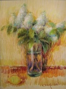 KWIATY BZY w WAZONIE pastel olejny 44x33 