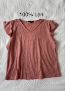 Lniana bluzka len l 40 lien lino łososiowa krótki rękaw koralowa