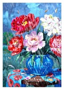 "W środku ogrodu w dzbanie piwonie się rozsiadły"  - akwarela