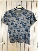 C&A, Angelo Litrico, T-SHIRT, koszulka szara z nadrukiem kwiaty, bawełna, M