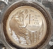Srebrna moneta Lunar RAM  Rok Bawoła Byka Wołu 2021 1 oz uncja Ag999 