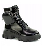 Buty zimowe,workery z kieszonką, lakierowane r. 41