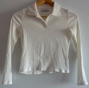 ++ Bawełniana koszulka z kołnierzykiem Reserved, biała, r.146 ++