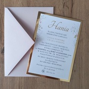 Zaproszenia na chrzest jednokartkowe ZŁOTA PODKŁADKA + KOPERTA GRATIS 