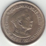 Indie 1 rupia 1989 B - 26 mm - 100 rocznica urodzin - Nehru - nr 1