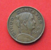 5 Centavos  1961 r -  Meksyk Josefa Ortiz de Dominguez 